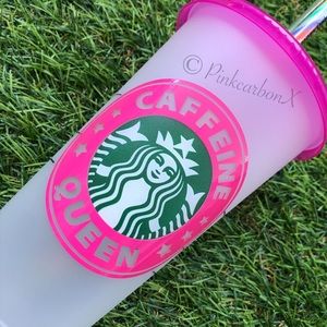 Custom Starbucks Cold Cup Caffeine Queen Pink Lid!